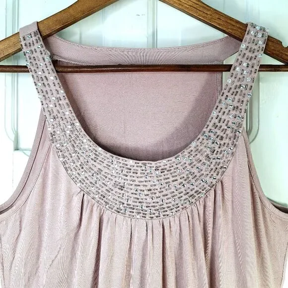 Cable & Gauge Pink Beaded Scoop Neck Tank Top Crystal Collar Sz M - Picture 3 of 14